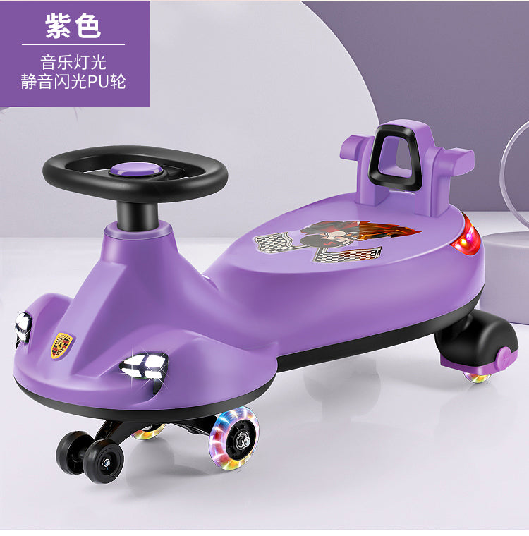 1-10 year old children's twisting car PVC universal wheel anti-rollover baby swing sliding toy car with light and music