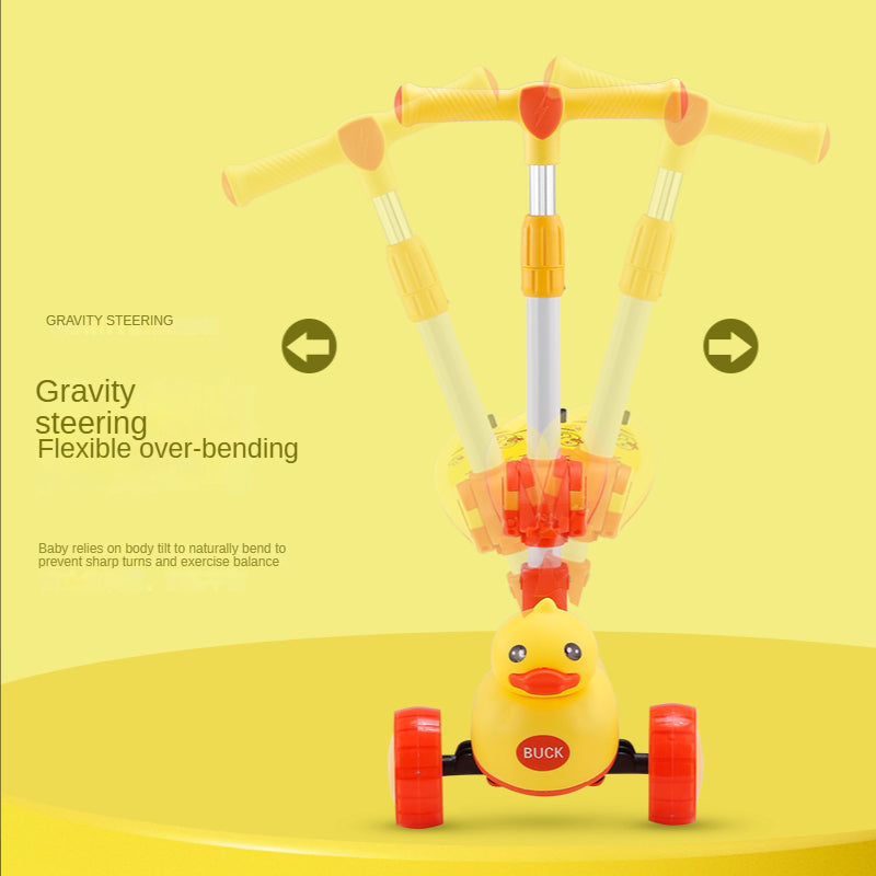 Wholesale high quality cartoon cute little yellow duck 3 in 1 kids scooter boy girl scooter with seat PU flash wheel