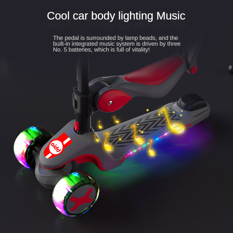 Wholesale high quality 2-12 years old three-in-one children's scooter with back seat light foldable