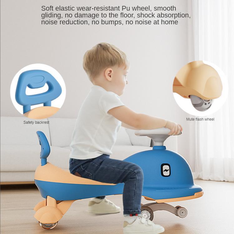 New Cartoon Whale Kids Twist Car with Flash Wheels and Music Baby Sliding Rocking Car