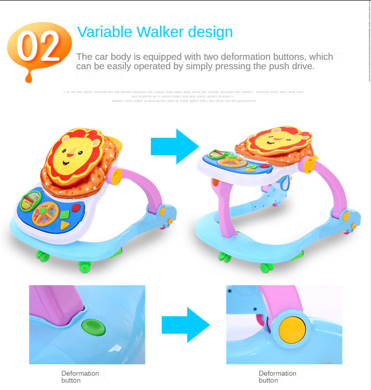 Hot selling cartoon multifunctional baby walker 6-18 months child anti-rollover walker with music