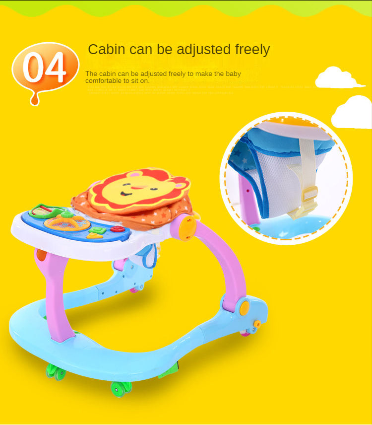 Hot selling cartoon multifunctional baby walker 6-18 months child anti-rollover walker with music