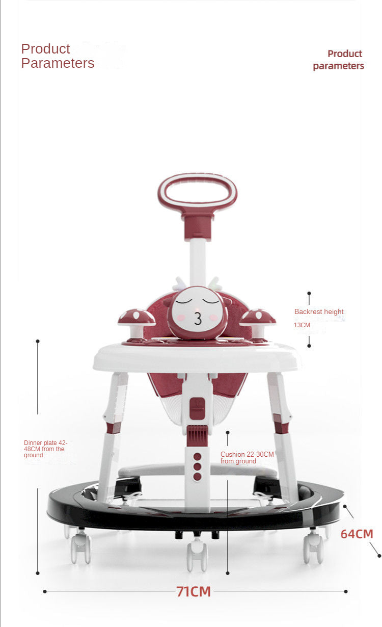 Hot selling new cartoon baby walker multifunctional adjustable trolley anti-rollover with dining table function